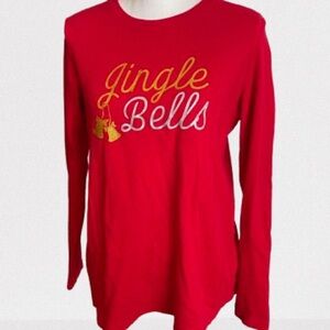 Red Christmas long sleeve T-shirt top, “Jingle Bells” on front. Size M cotton
